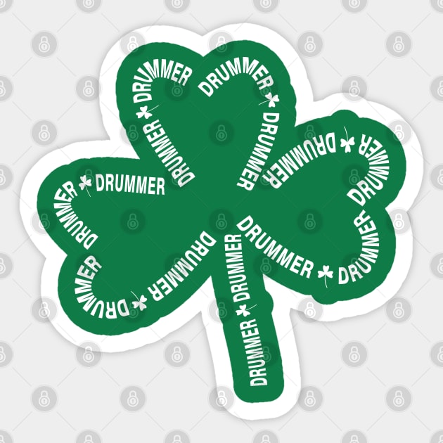 Drummer White Text Shamrock Sticker by Barthol Graphics